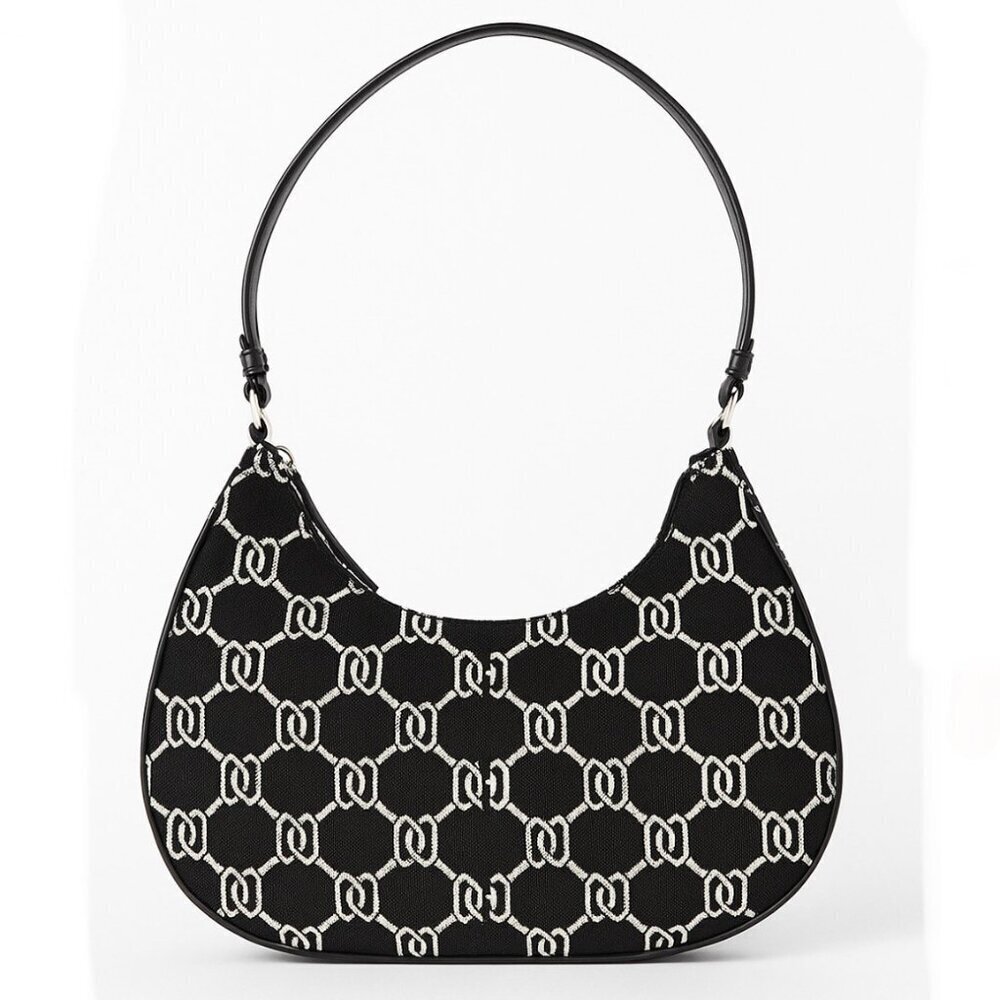 H&M Women's Black White Monogram Pattern Shoulder Hobo Bag New with Tag